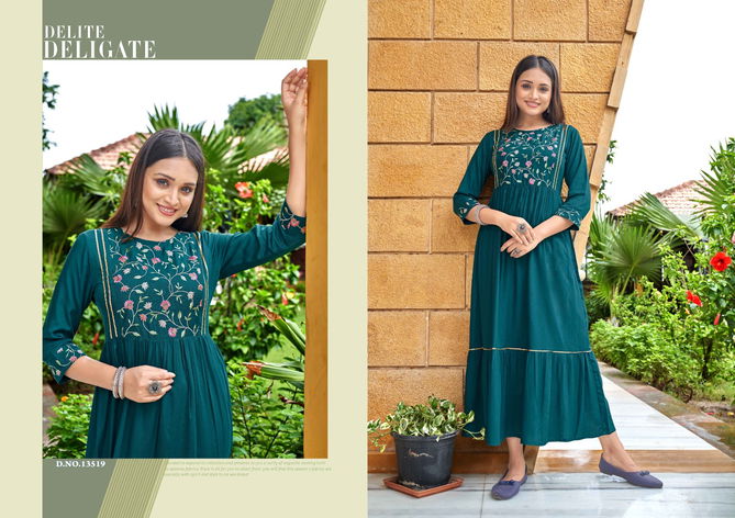 Zoya 4 By Kalaroop Gown Style Rayon Embroidered Long Kurtis Wholesale Shop In Surat 
